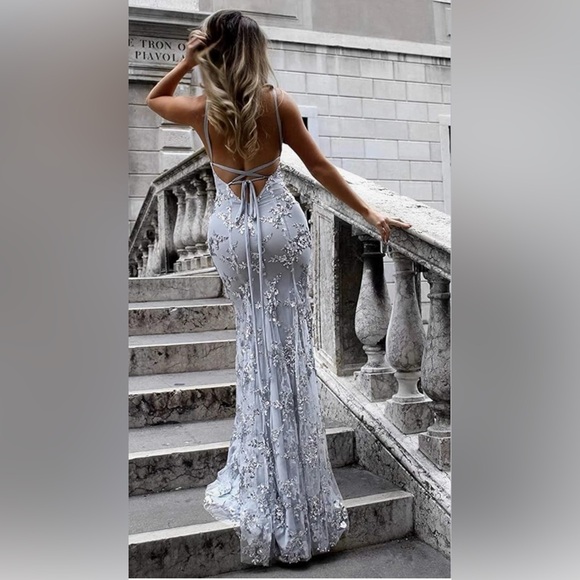 NWT Glitter Sequin Mermaid Gown - white - Picture 3 of 4